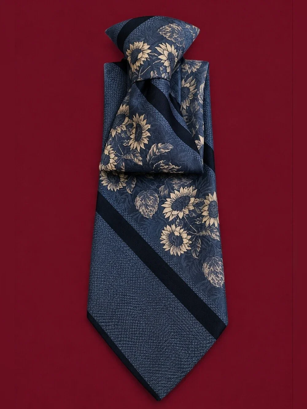 3/$30 Vtg SEARS MCM Blue Sunflower Floral Striped Wide Clip-on Tie